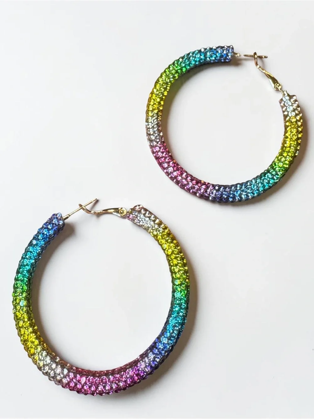 NWT Rainbow Rhinestone Sparkly Hoop Earrings